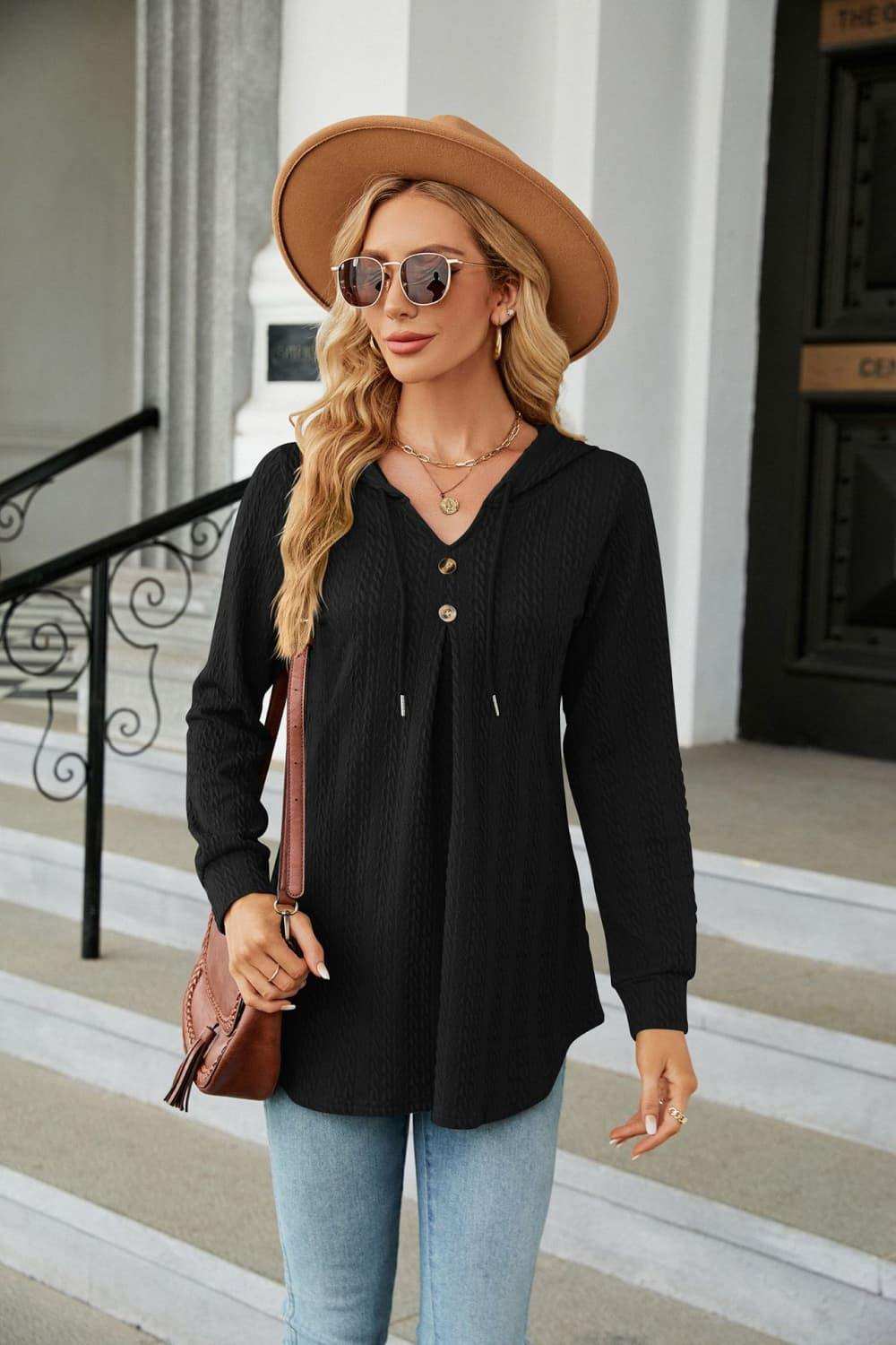 Long Sleeve Hooded Blouse - Trendsi - Flyclothing LLC