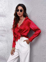 Button Up Collared Neck Long Sleeve Shirt - Trendsi - Flyclothing LLC