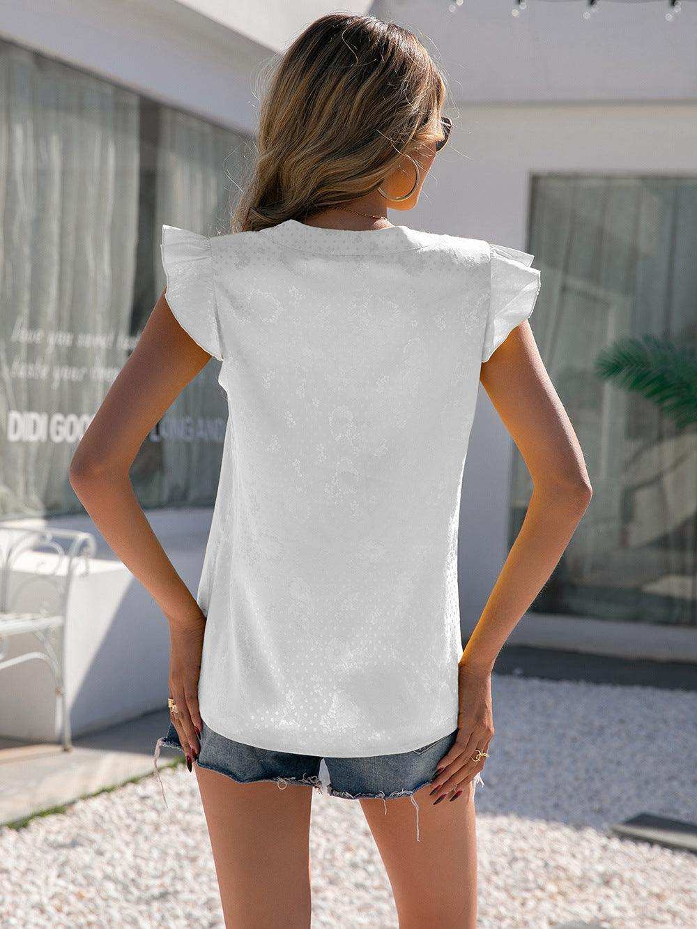 Notched Neck Butterfly Sleeve Blouse - Trendsi - Flyclothing LLC