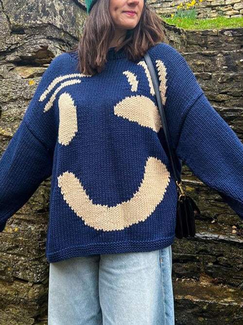 Contrast Drop Shoulder Long Sleeve Sweater - Trendsi - Flyclothing LLC
