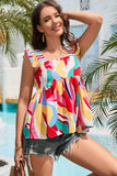 Multicolored Square Neck Babydoll Tank - Trendsi - Flyclothing LLC