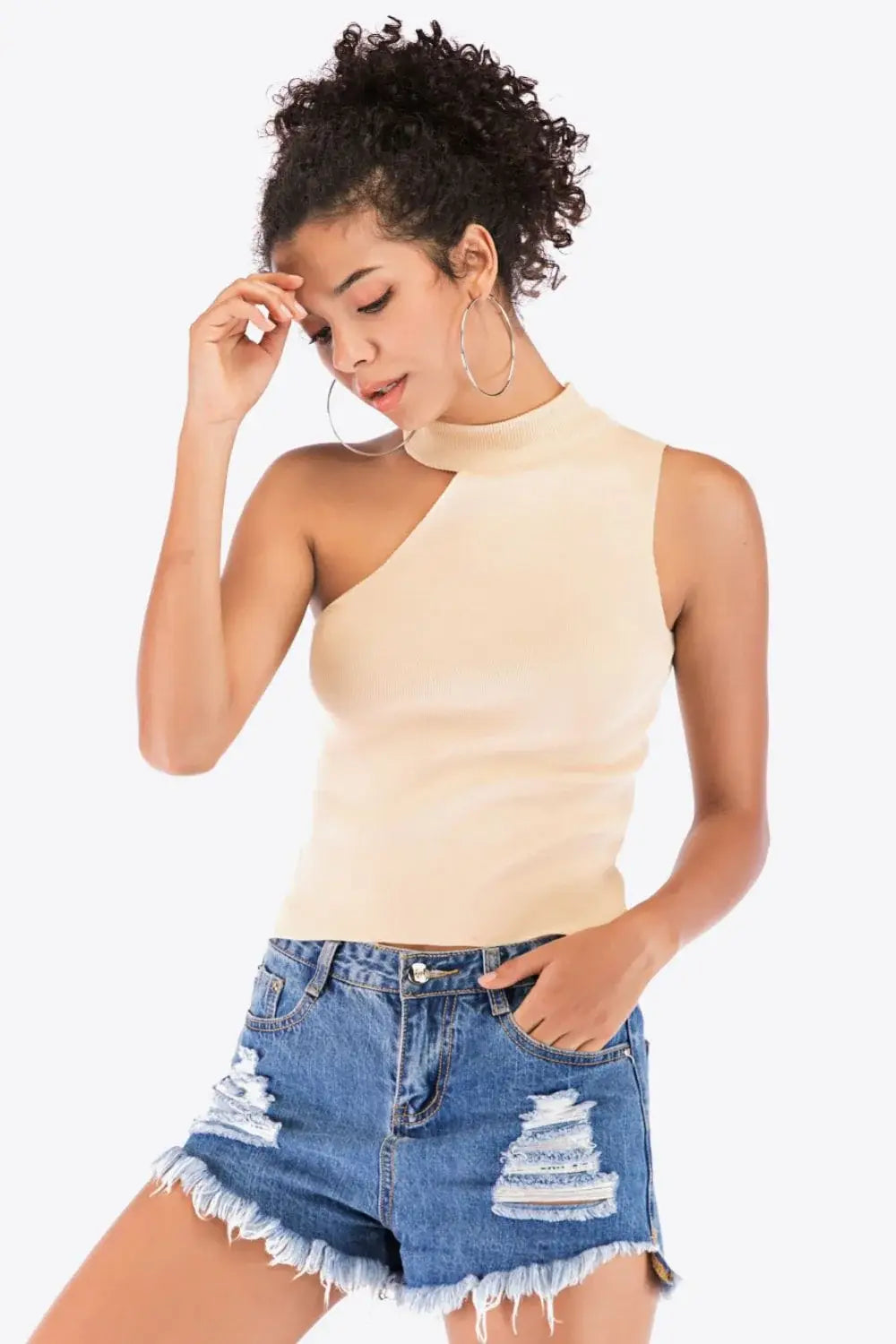 Asymmetrical Sleeveless Rib-Knit Top - Trendsi - Flyclothing LLC