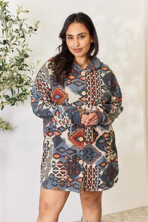Heimish Full Size Printed Button Up Hooded Jacket - Trendsi - Flyclothing LLC