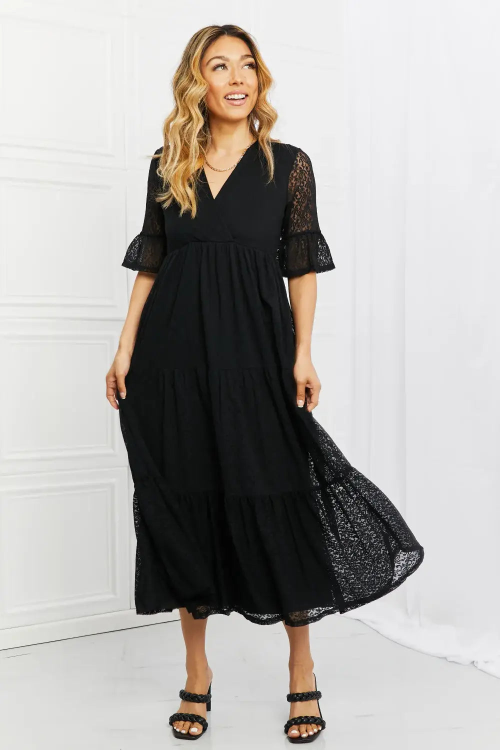 P & Rose Lovely Lace Full Size Tiered Dress - Trendsi - Flyclothing LLC