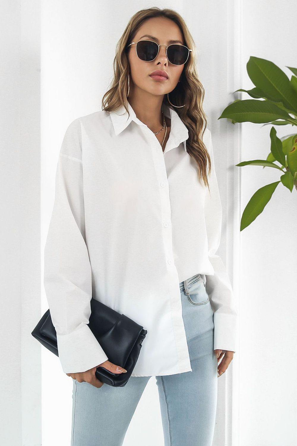 Dropped Shoulder Longline Shirt - Trendsi