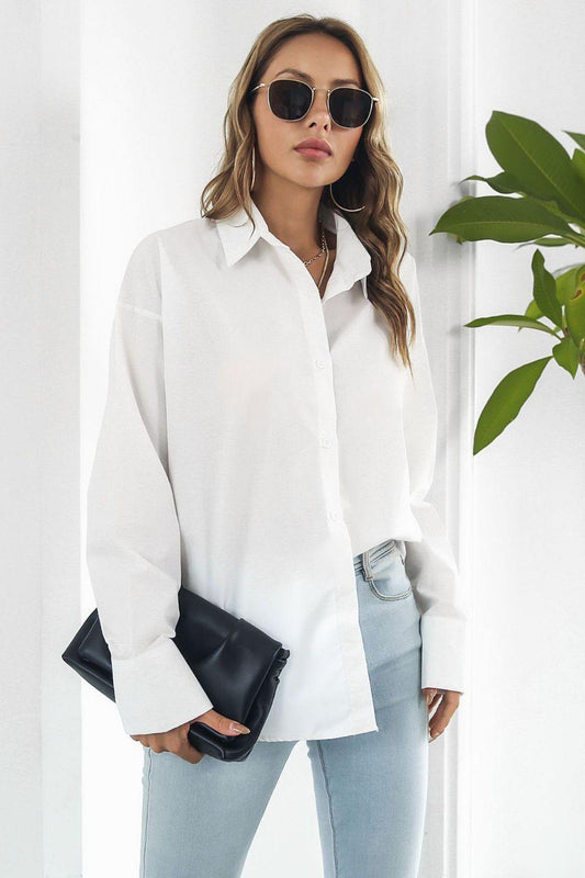 Dropped Shoulder Longline Shirt - Trendsi