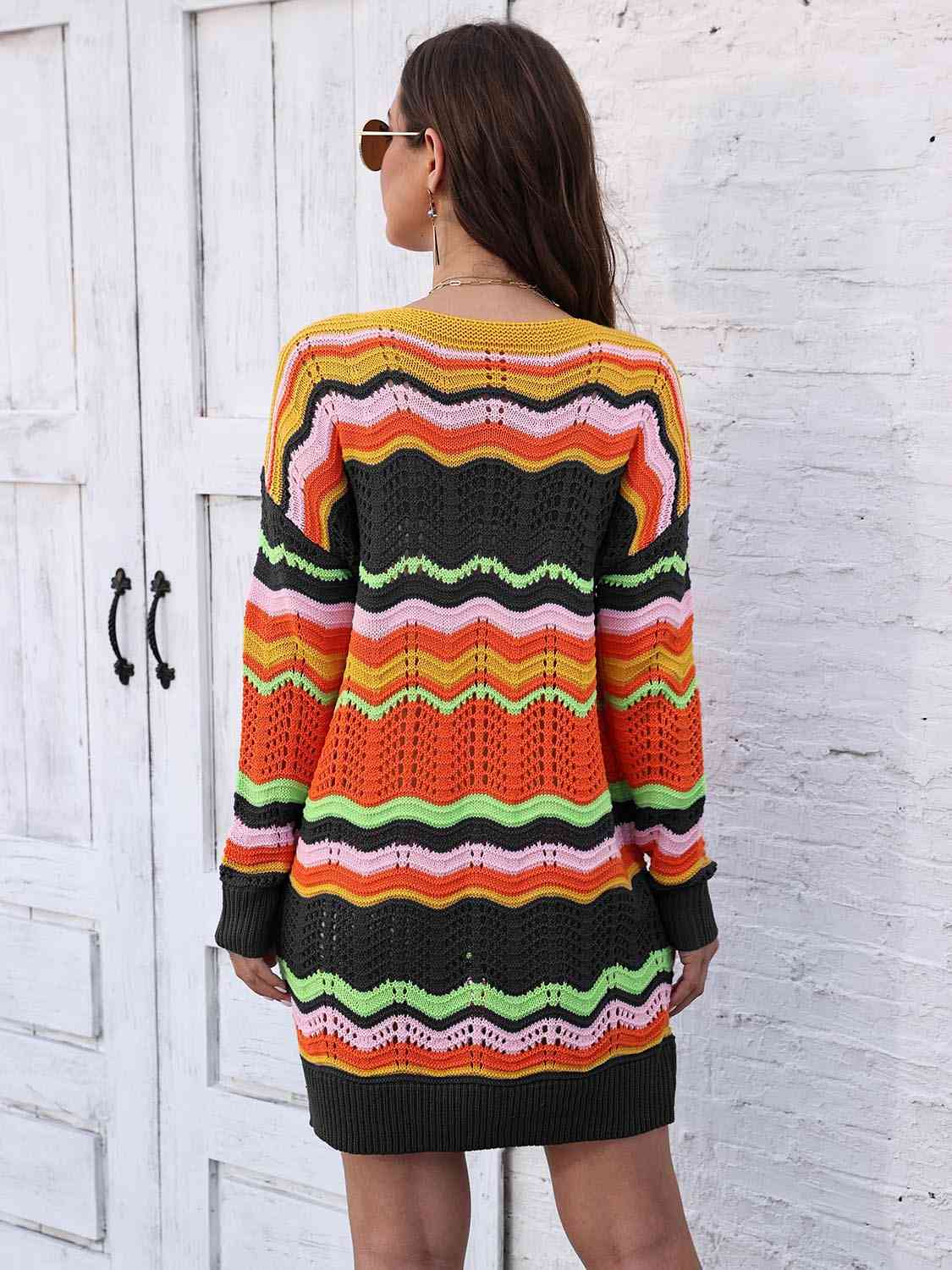 Openwork Round Neck Sweater Dress - Trendsi - Flyclothing LLC