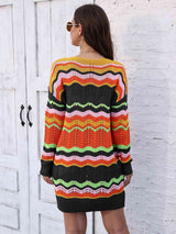 Openwork Round Neck Sweater Dress - Trendsi - Flyclothing LLC