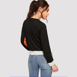 Color Block Round Neck Long Sleeve Tee - Trendsi