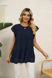 Swiss Dot Round Neck Tiered Blouse - Trendsi - Flyclothing LLC