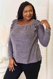 Double Take Square Neck Ruffle Shoulder Long Sleeve T-Shirt - Trendsi - Flyclothing LLC