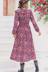 Printed Long Sleeve Slit Midi Dress - Trendsi - Flyclothing LLC