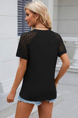 Openwork Round Neck Short Sleeve T-Shirt - Trendsi - Flyclothing LLC