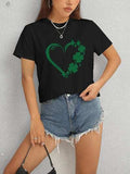 Heart Lucky Clover Round Neck Short Sleeve T-Shirt - Trendsi - Flyclothing LLC