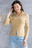 Ribbed Long Sleeve Slit Distressed Sweater - Trendsi