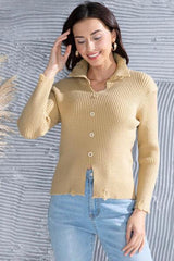 Ribbed Long Sleeve Slit Distressed Sweater - Trendsi