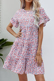Ditsy Floral Flounce Sleeve Tiered Dress - Trendsi