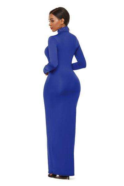 Mock Neck Long Sleeve Maxi Slim Dress - Trendsi - Flyclothing LLC