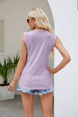 Contrast Eyelet V-Neck Tank - Trendsi - Flyclothing LLC