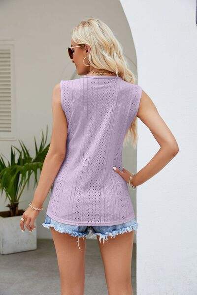 Contrast Eyelet V-Neck Tank - Trendsi - Flyclothing LLC