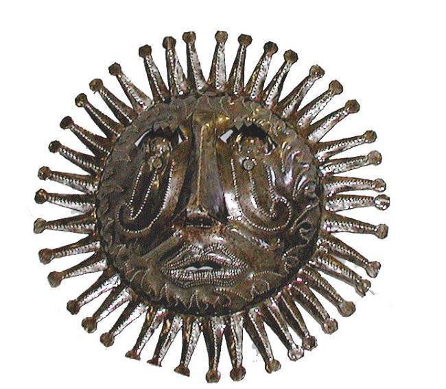 10" Haitian Metal Steel Drum Sun Face in Natural - Caribbean Craft - Flyclothing LLC