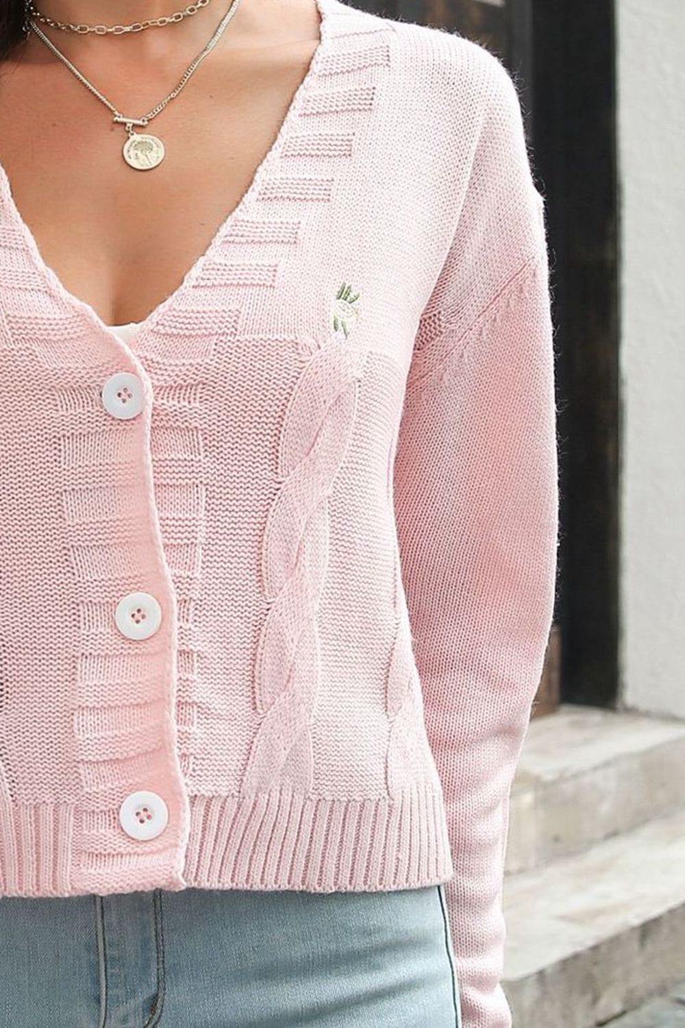 Cable-Knit Button Down Cardigan - Trendsi