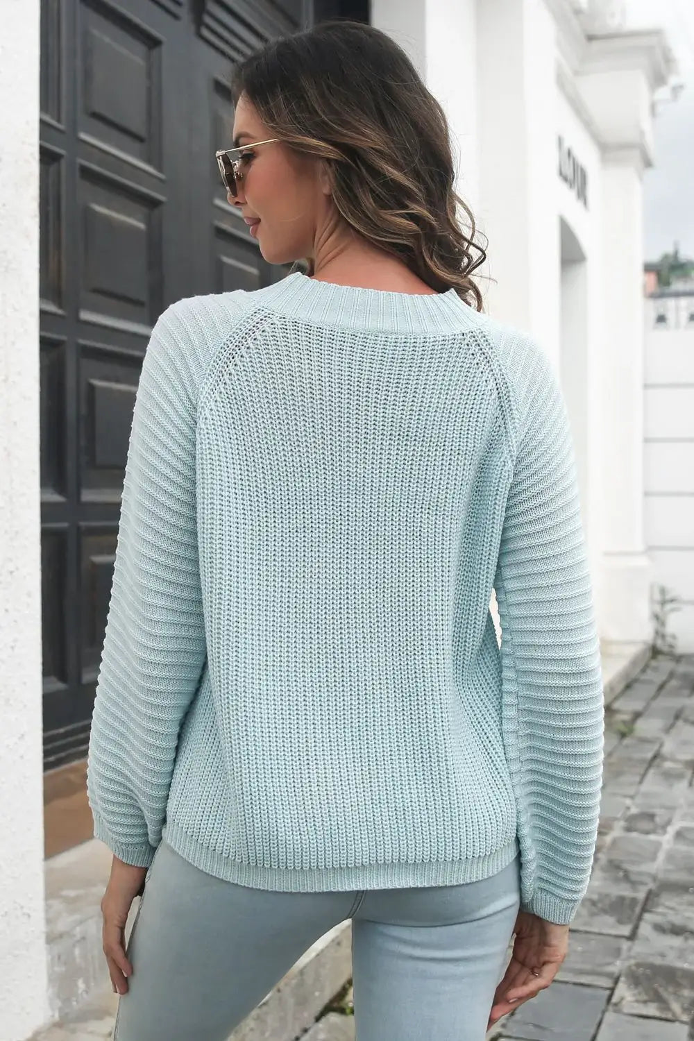 Round Neck Rib-Knit Sweater - Trendsi - Flyclothing LLC