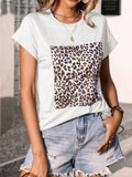 Leopard Graphic Round Neck Tee - Trendsi