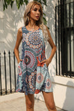 Printed Round Neck Sleeveless Dress with Pockets - Trendsi