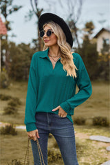 Collared Neck Cable-Knit Long Sleeve Blouse - Trendsi