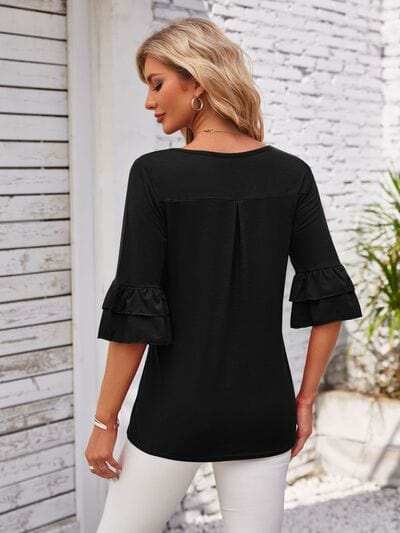 Ruffled Suqare Neck Half Sleeve Blouse - Trendsi - Flyclothing LLC