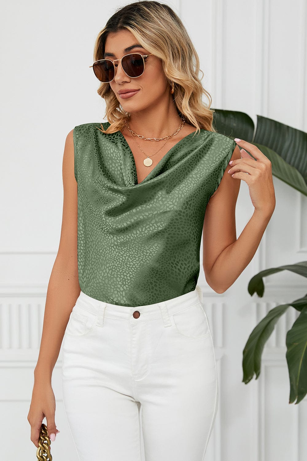 Ruched Cowl Neck Tank - Trendsi