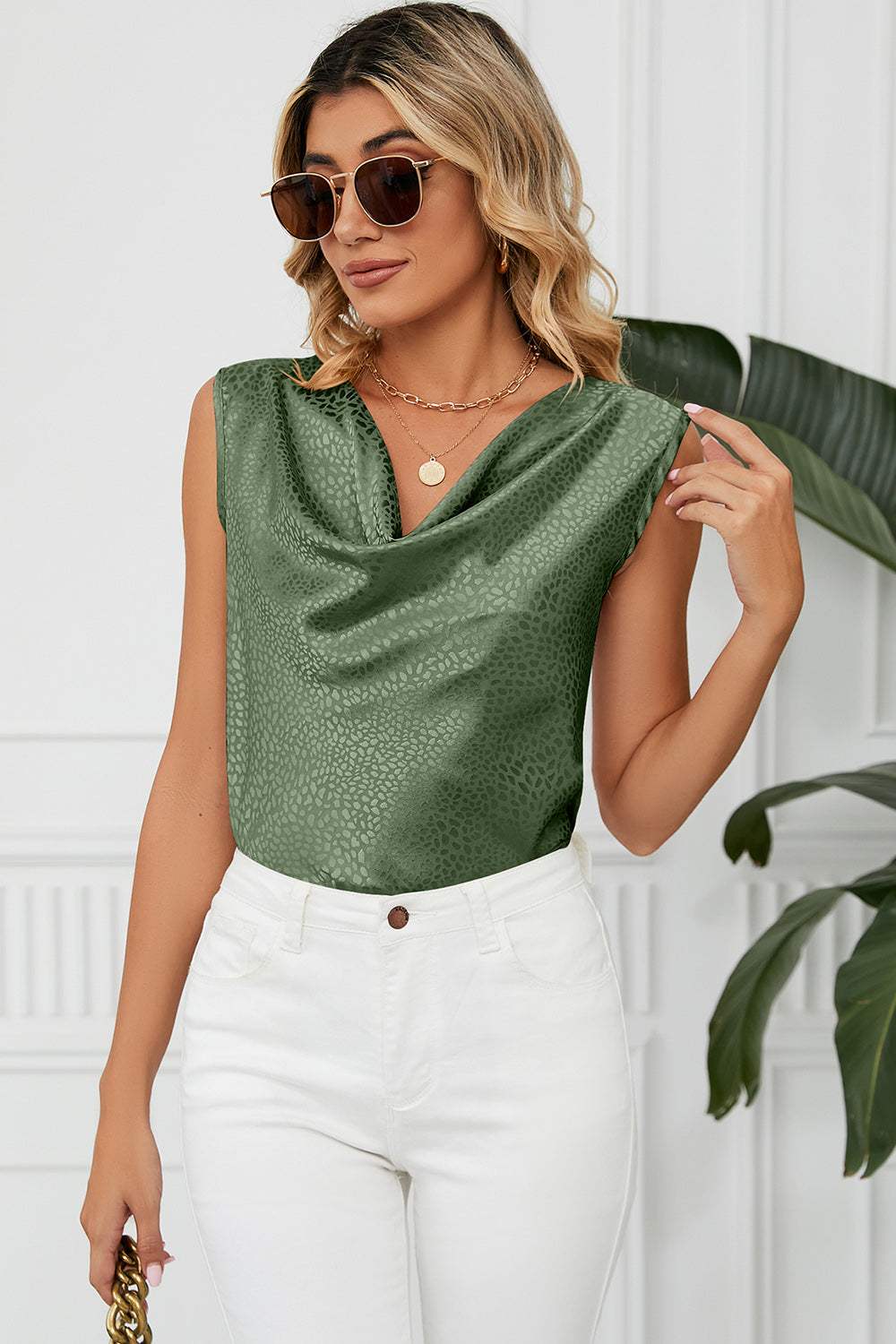 Ruched Cowl Neck Tank - Trendsi - Flyclothing LLC