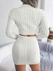 Cable-Knit Round Neck Top and Skirt Sweater Set - Trendsi
