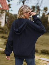 Zip Up Drawstring Long Sleeve Hooded Jacket - Trendsi - Flyclothing LLC