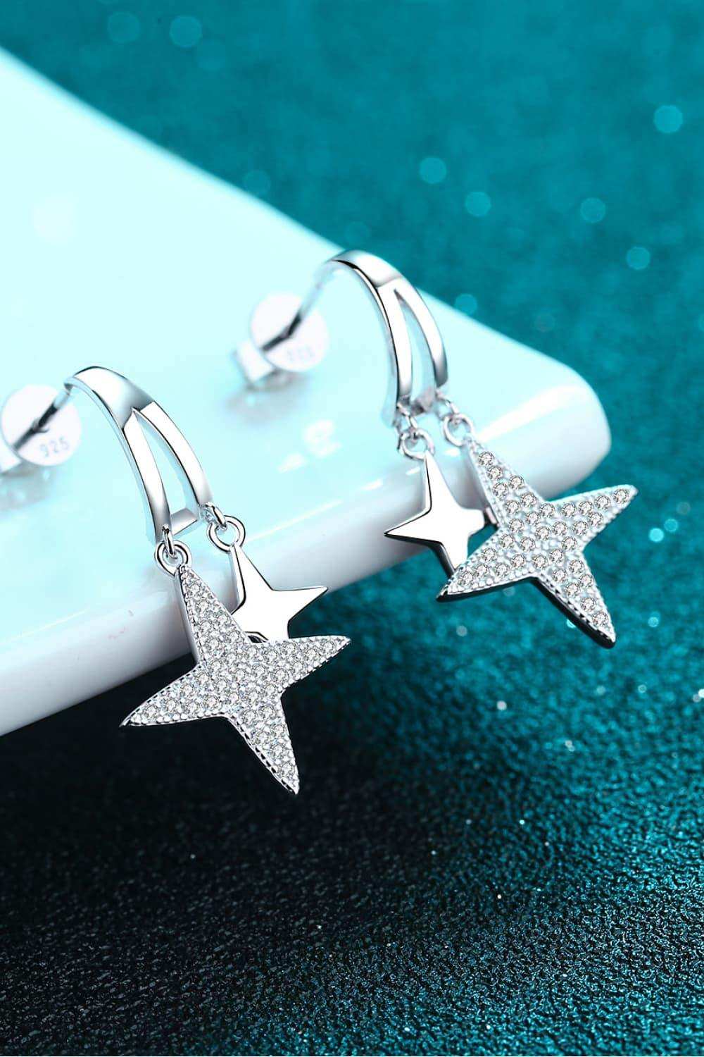 Moissanite Star Rhodium-Plated Drop Earrings - Trendsi - Flyclothing LLC