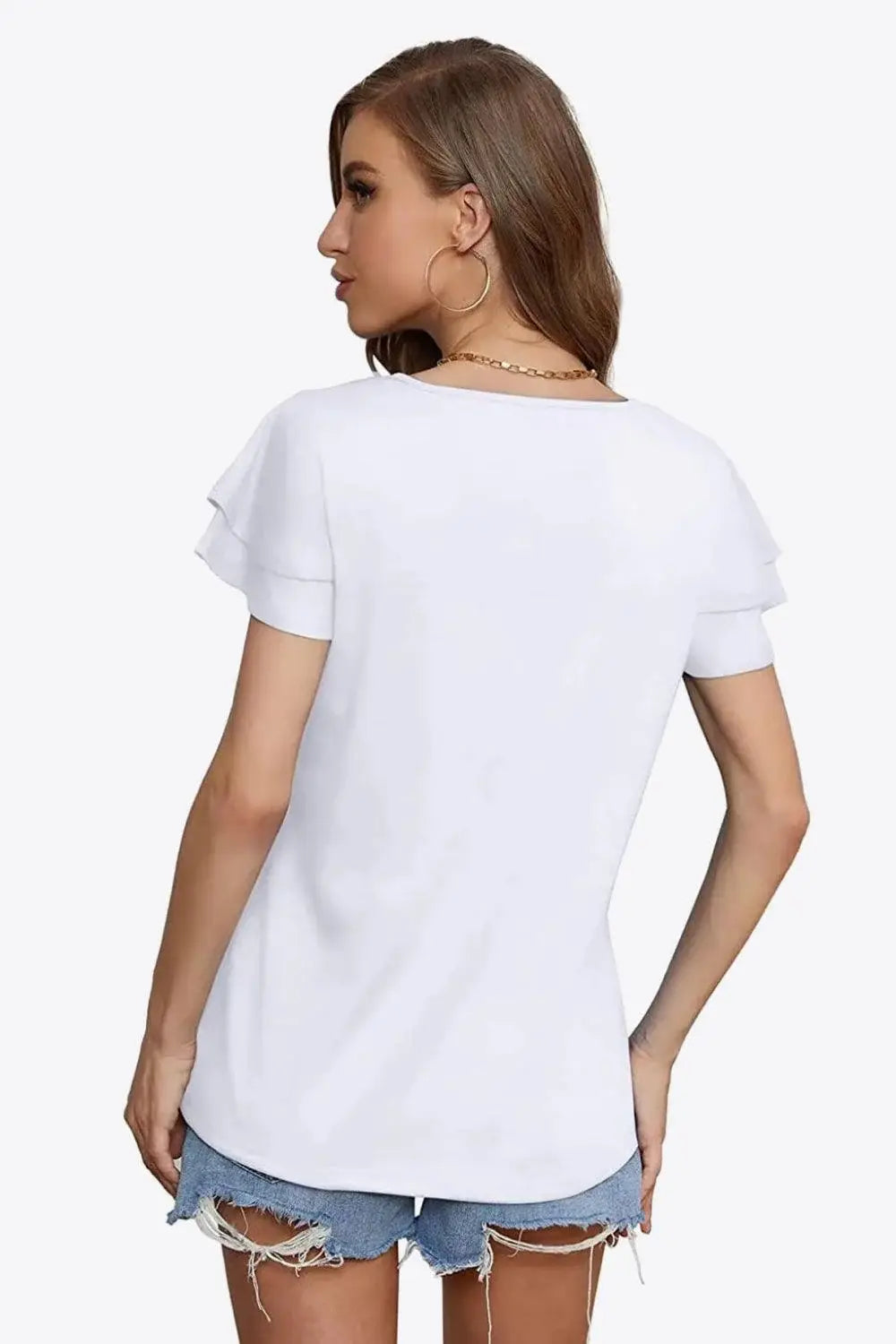 Tie-Neck Layered Flutter Sleeve Blouse - Trendsi - Flyclothing LLC