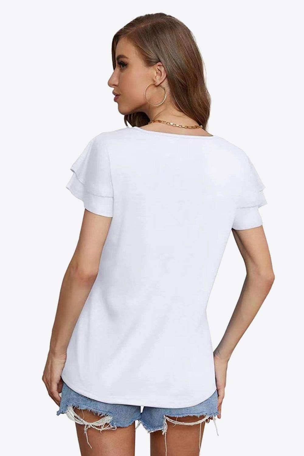 Tie-Neck Layered Flutter Sleeve Blouse - Trendsi - Flyclothing LLC