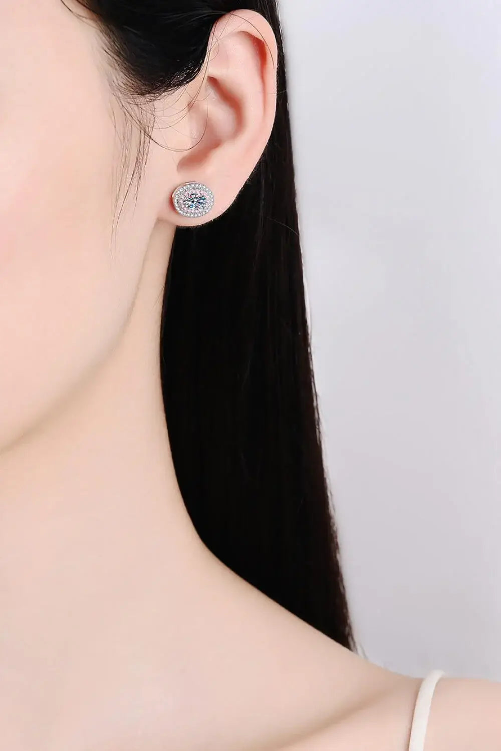 Platinum-Plated Moissanite Stud Earrings - Trendsi - Flyclothing LLC