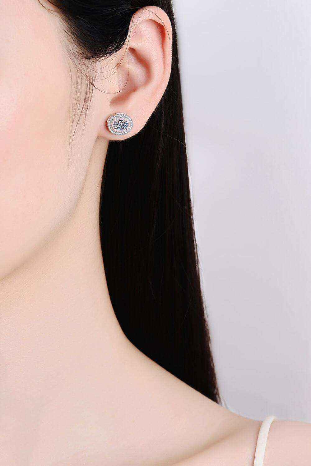 Platinum-Plated Moissanite Stud Earrings - Trendsi - Flyclothing LLC