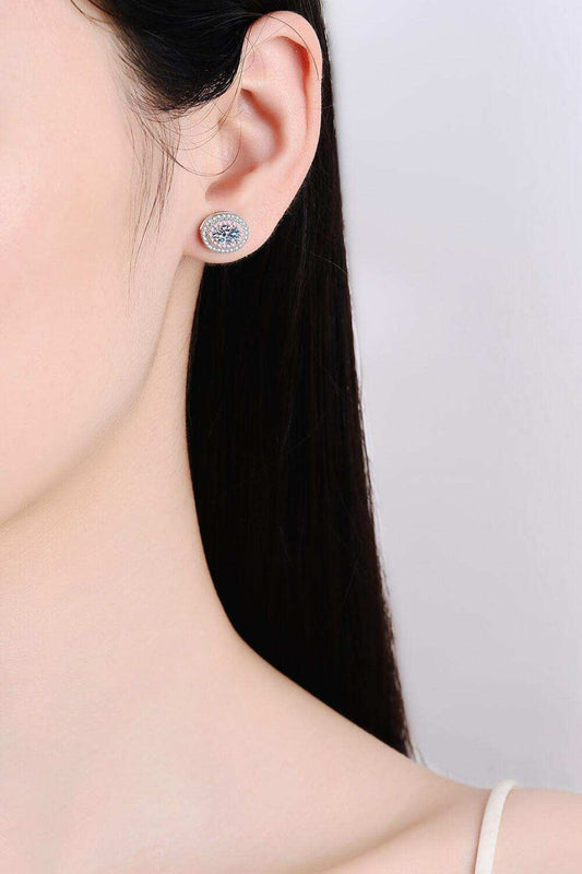 Platinum-Plated Moissanite Stud Earrings - Trendsi - Flyclothing LLC