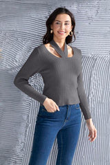 Halter Neck Long Sleeve Sweater - Trendsi