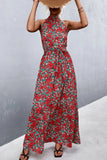 Printed Sleeveless Tie Waist Maxi Dress - Trendsi