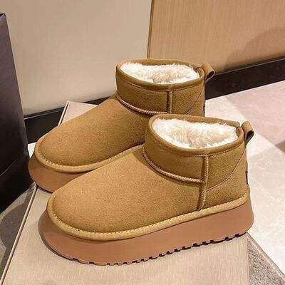 Fleece Lined Chunky Platform Mini Boots - Trendsi - Flyclothing LLC