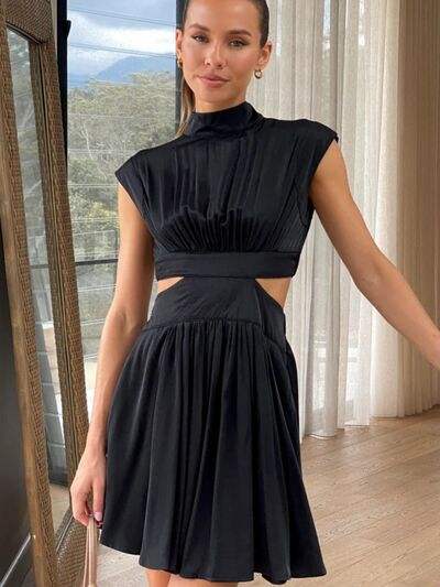 Cutout Ruched Mock Neck Mini Dress - Trendsi - Flyclothing LLC