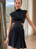 Cutout Ruched Mock Neck Mini Dress - Trendsi - Flyclothing LLC
