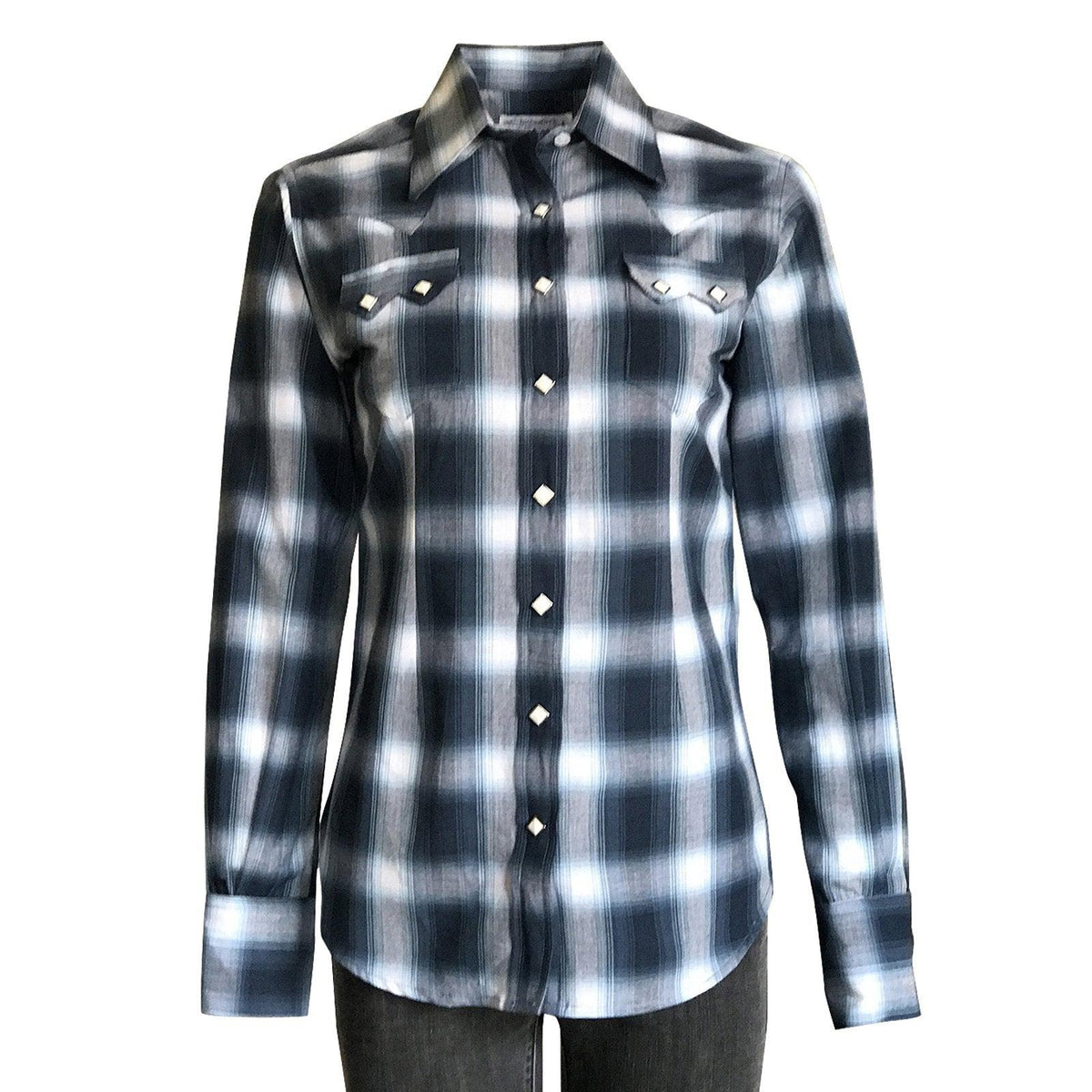 Rockmount Ranch Wear Womens Blue Shadow Plaid Sawtooth Western Shirt - Flyclothing LLC