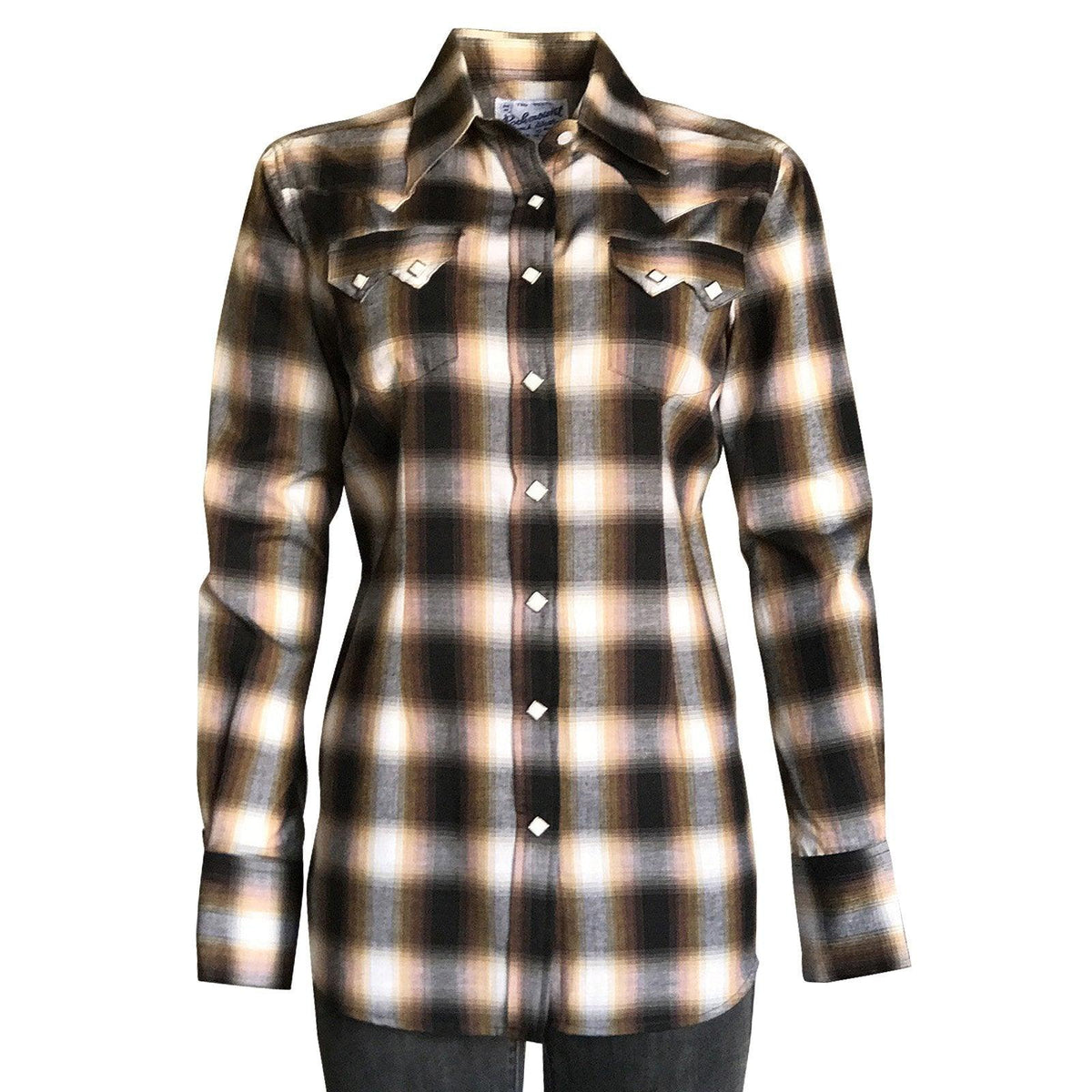 Rockmount Ranch Wear Womens Brown Shadow Plaid Sawtooth Western Shirt - Flyclothing LLC