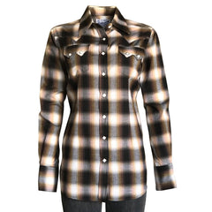 Women's Brown & Rust Shadow Plaid Sawtooth Western Shirt - Flyclothing LLC