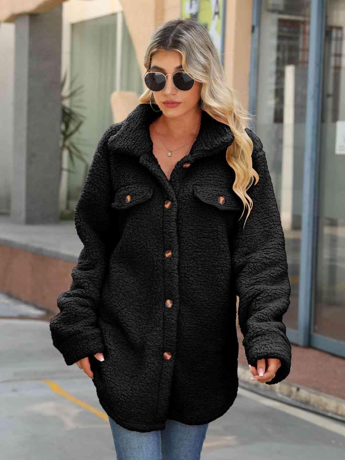 Button Down Collared Coat - Trendsi